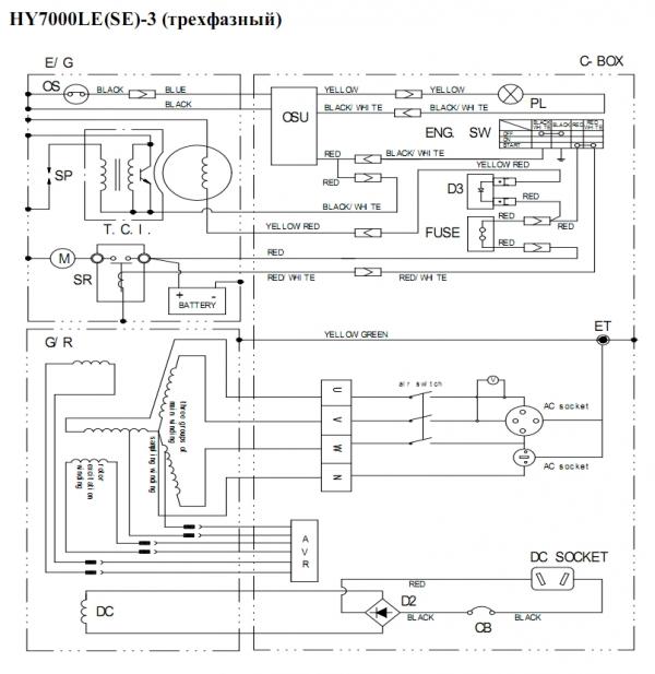 Схема электрическая генератора Hyndai HY7000LE-3
